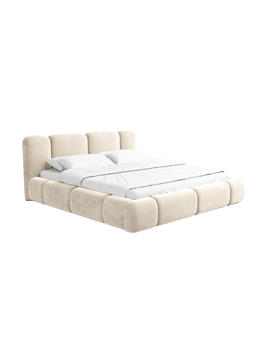 
Design Polsterbett „Elara“ mit Ablagefach, Samt Cream - 140 x 200 cm