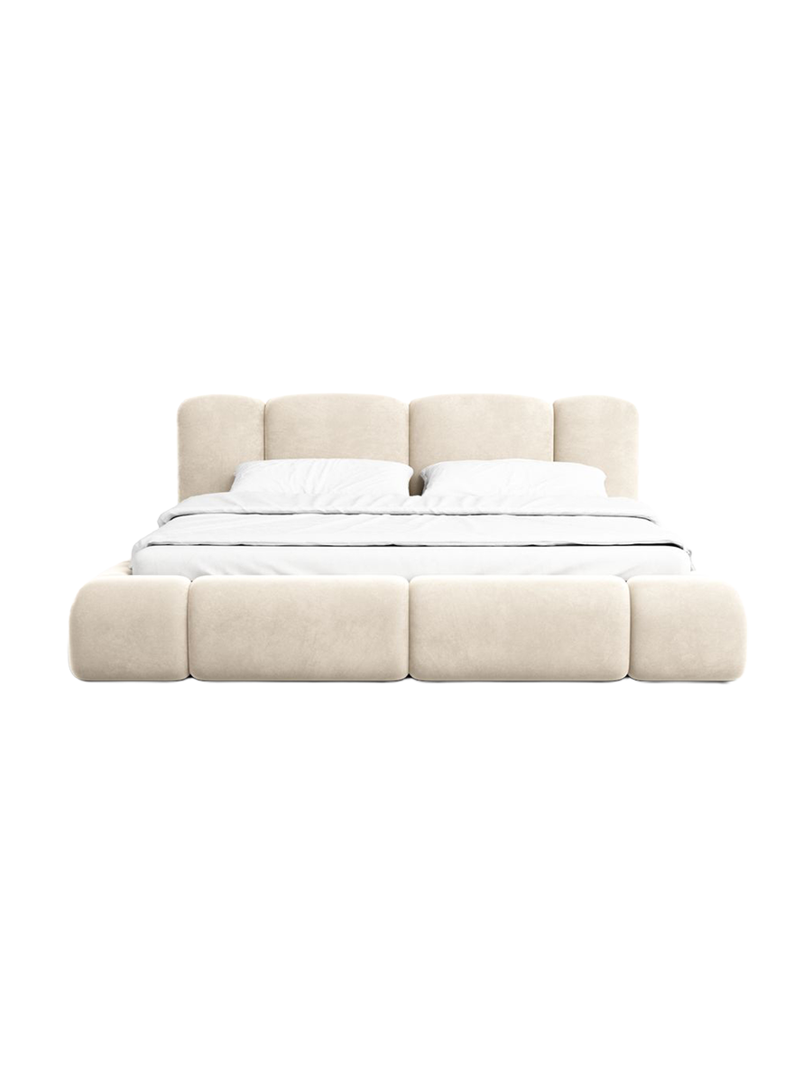 
Design Polsterbett „Elara“ mit Ablagefach, Samt Cream - 140 x 200 cm