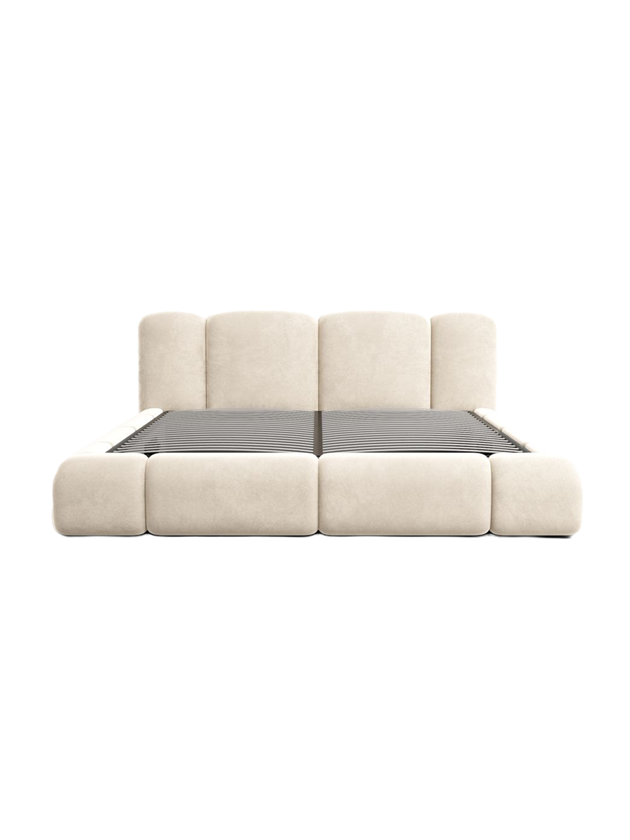 
Design Polsterbett „Elara“ mit Ablagefach, Samt Cream - 140 x 200 cm
