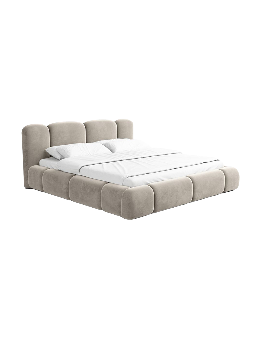 
Design Polsterbett „Elara“ mit Ablagefach, Samt Beige dunkel - 140 x 200 cm