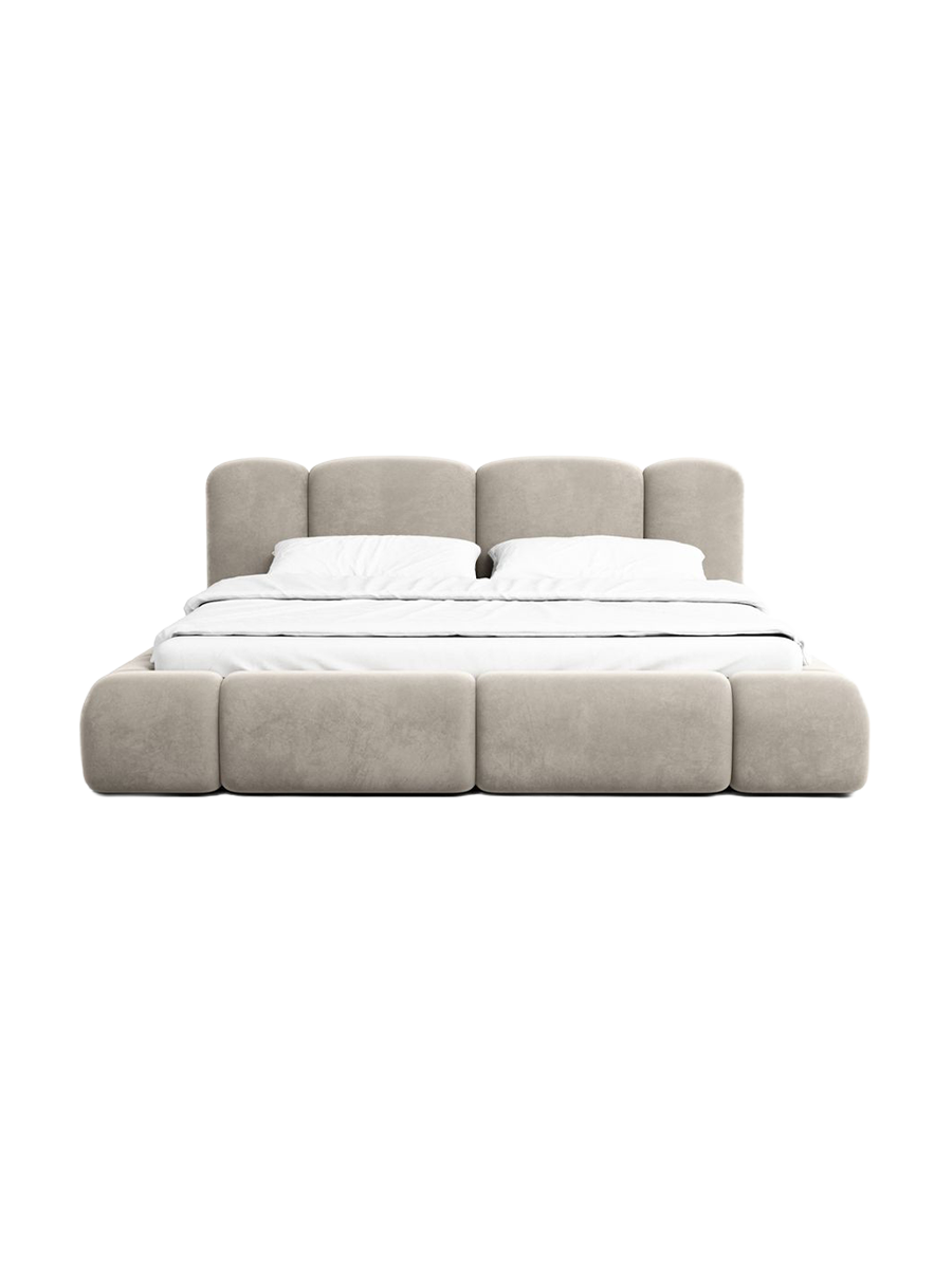 
Design Polsterbett „Elara“ mit Ablagefach, Samt Beige dunkel - 140 x 200 cm