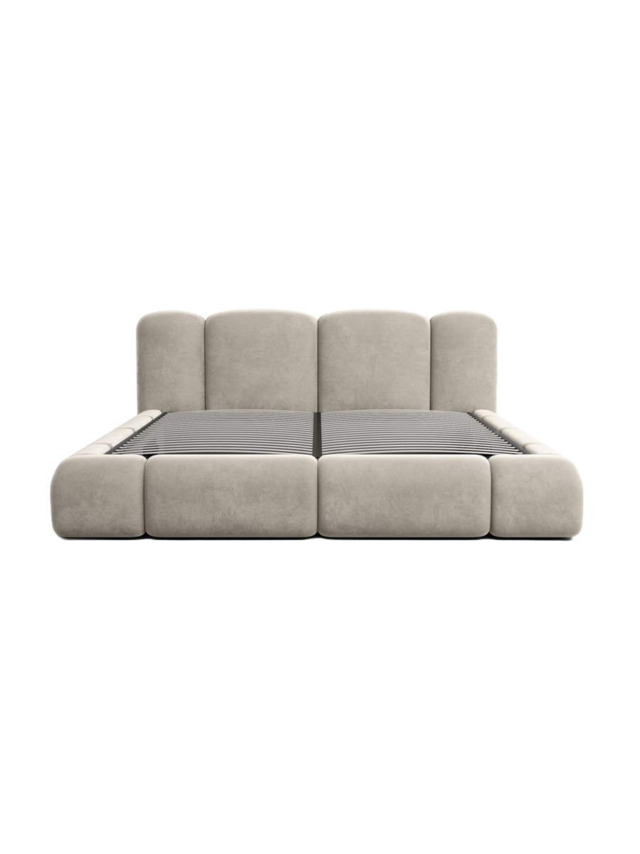 
Design Polsterbett „Elara“ mit Ablagefach, Samt Beige dunkel - 140 x 200 cm