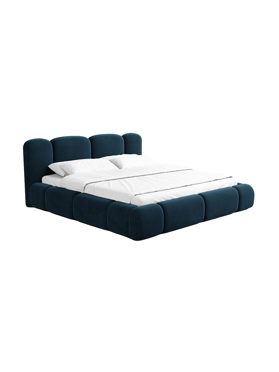 
Design Polsterbett „Elara“ mit Ablagefach, Samt Dunkelblau - 140 x 200 cm