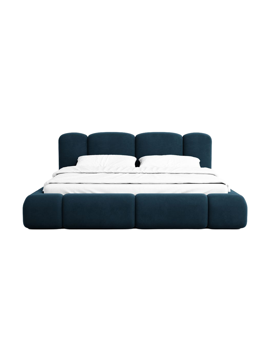 
Design Polsterbett „Elara“ mit Ablagefach, Samt Dunkelblau - 140 x 200 cm
