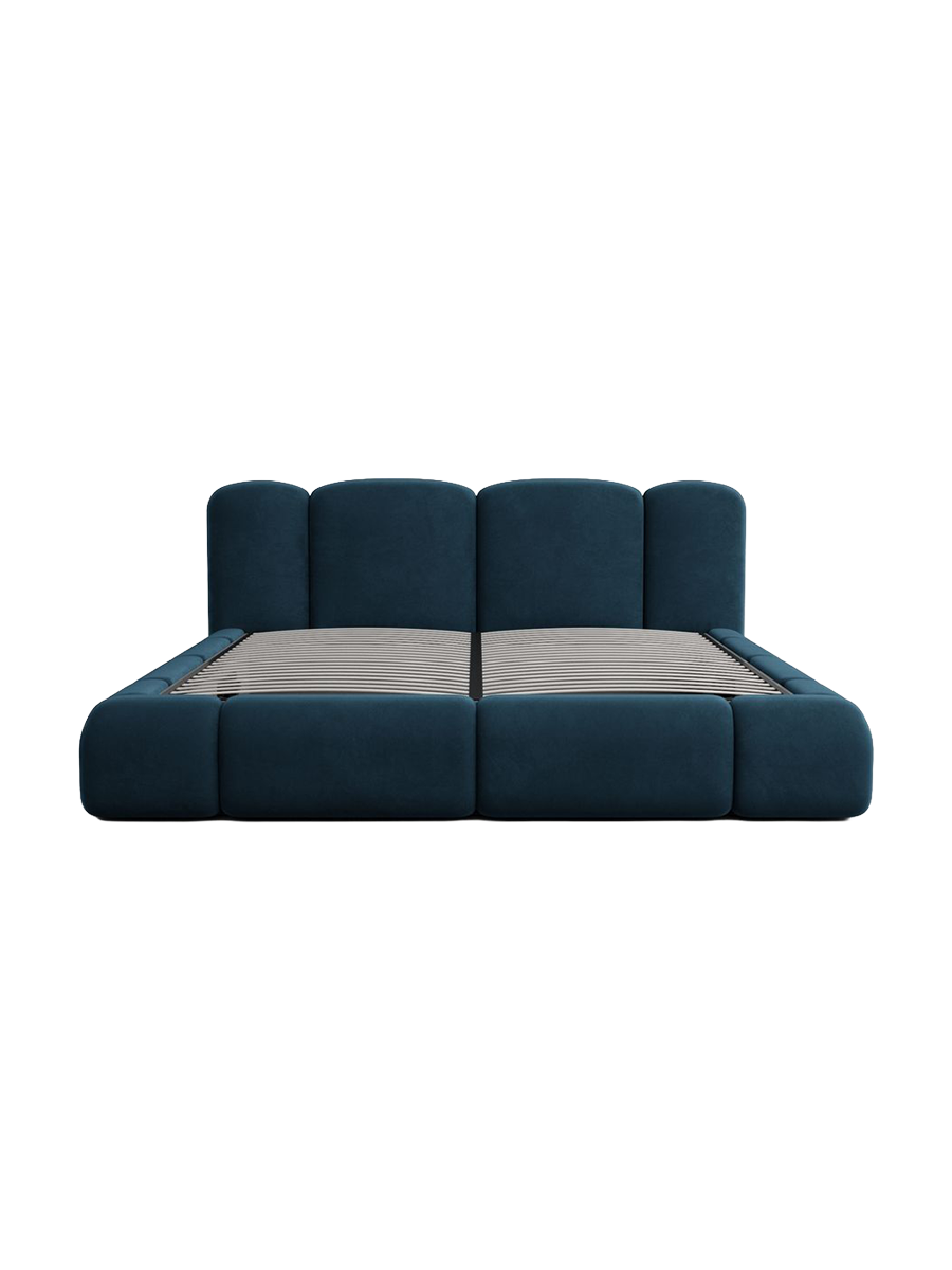 
Design Polsterbett „Elara“ mit Ablagefach, Samt Dunkelblau - 140 x 200 cm