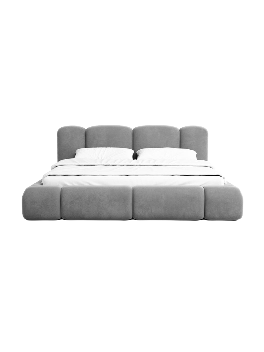 
Design Polsterbett „Elara“ mit Ablagefach, Samt Grau - 140 x 200 cm
