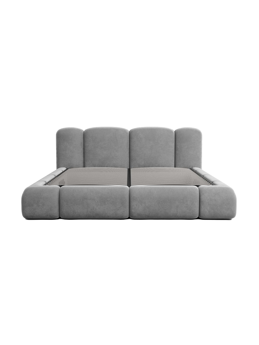 
Design Polsterbett „Elara“ mit Ablagefach, Samt Grau - 140 x 200 cm