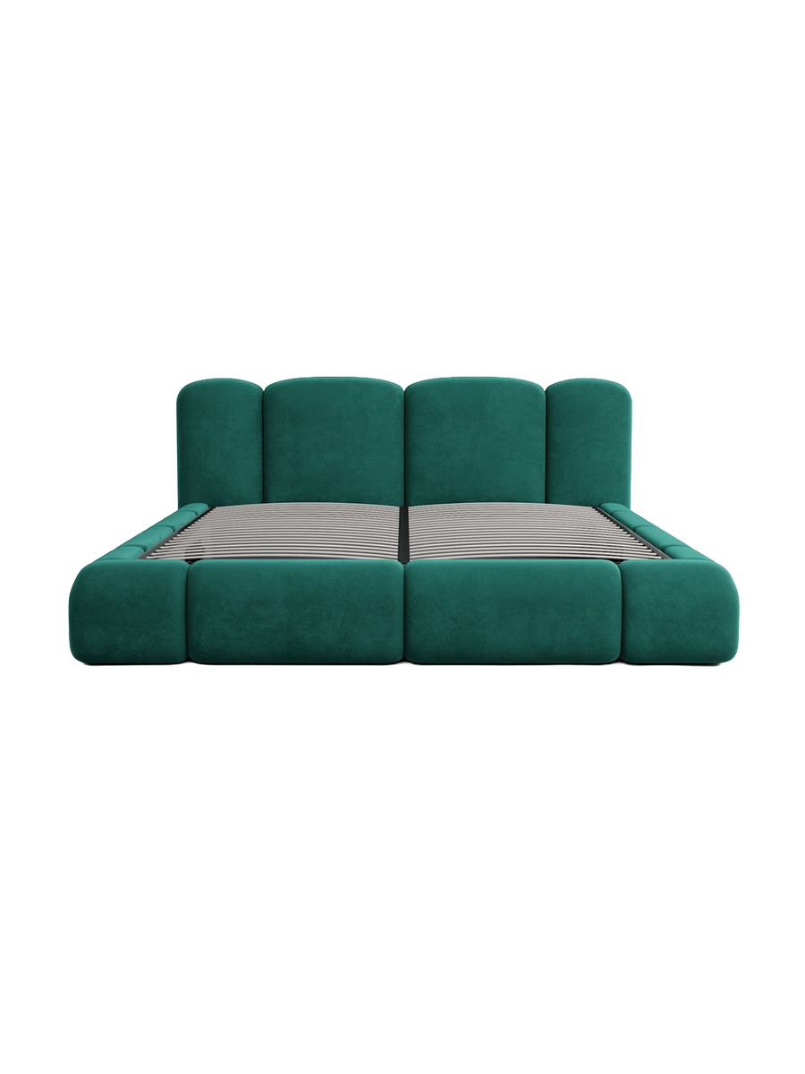 
Design Polsterbett „Elara“ mit Ablagefach, Samt Grün - 140 x 200 cm