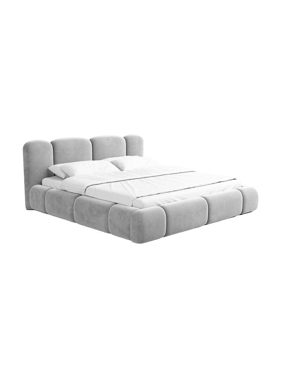 
Design Polsterbett „Elara“ mit Ablagefach, Samt Hellgrau - 140 x 200 cm
