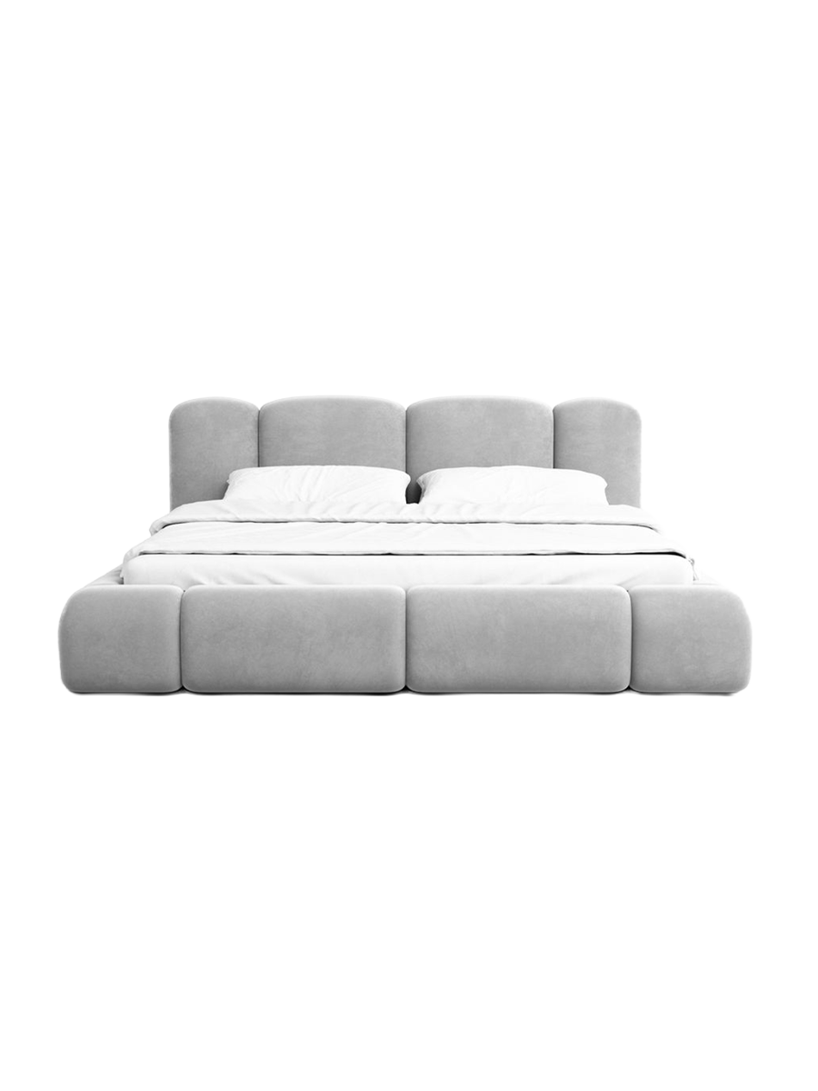 
Design Polsterbett „Elara“ mit Ablagefach, Samt Hellgrau - 140 x 200 cm