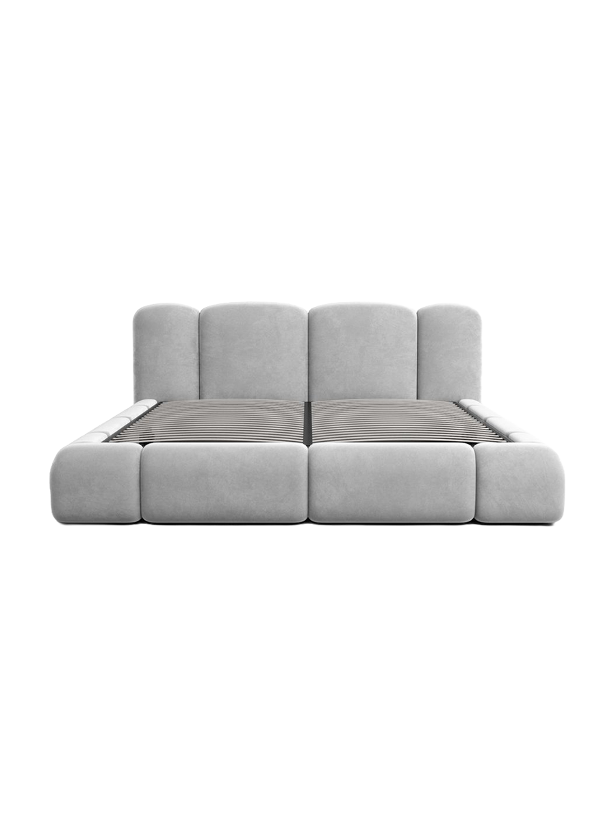 
Design Polsterbett „Elara“ mit Ablagefach, Samt Hellgrau - 140 x 200 cm