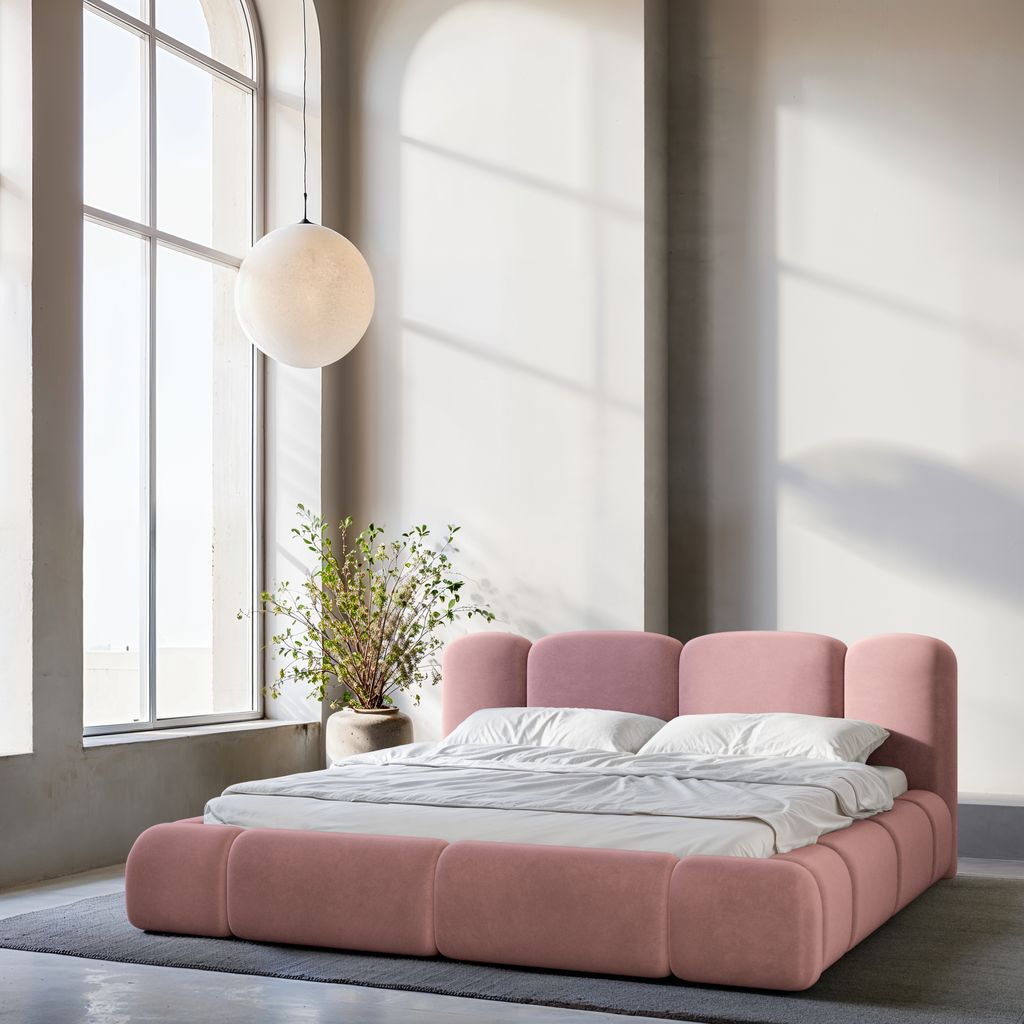 
Design Polsterbett „Elara“ mit Ablagefach, Samt Lachsrosa - 140 x 200 cm