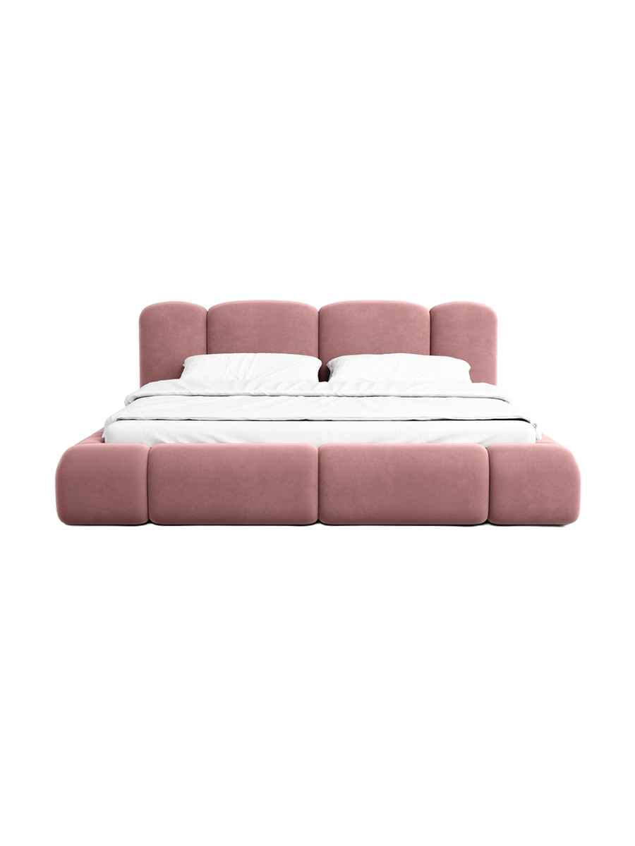 
Design Polsterbett „Elara“ mit Ablagefach, Samt Lachsrosa - 140 x 200 cm