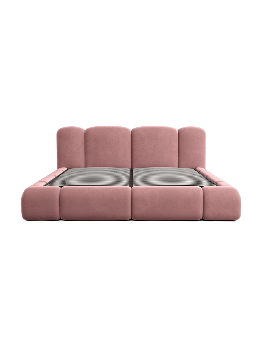 
Design Polsterbett „Elara“ mit Ablagefach, Samt Lachsrosa - 140 x 200 cm