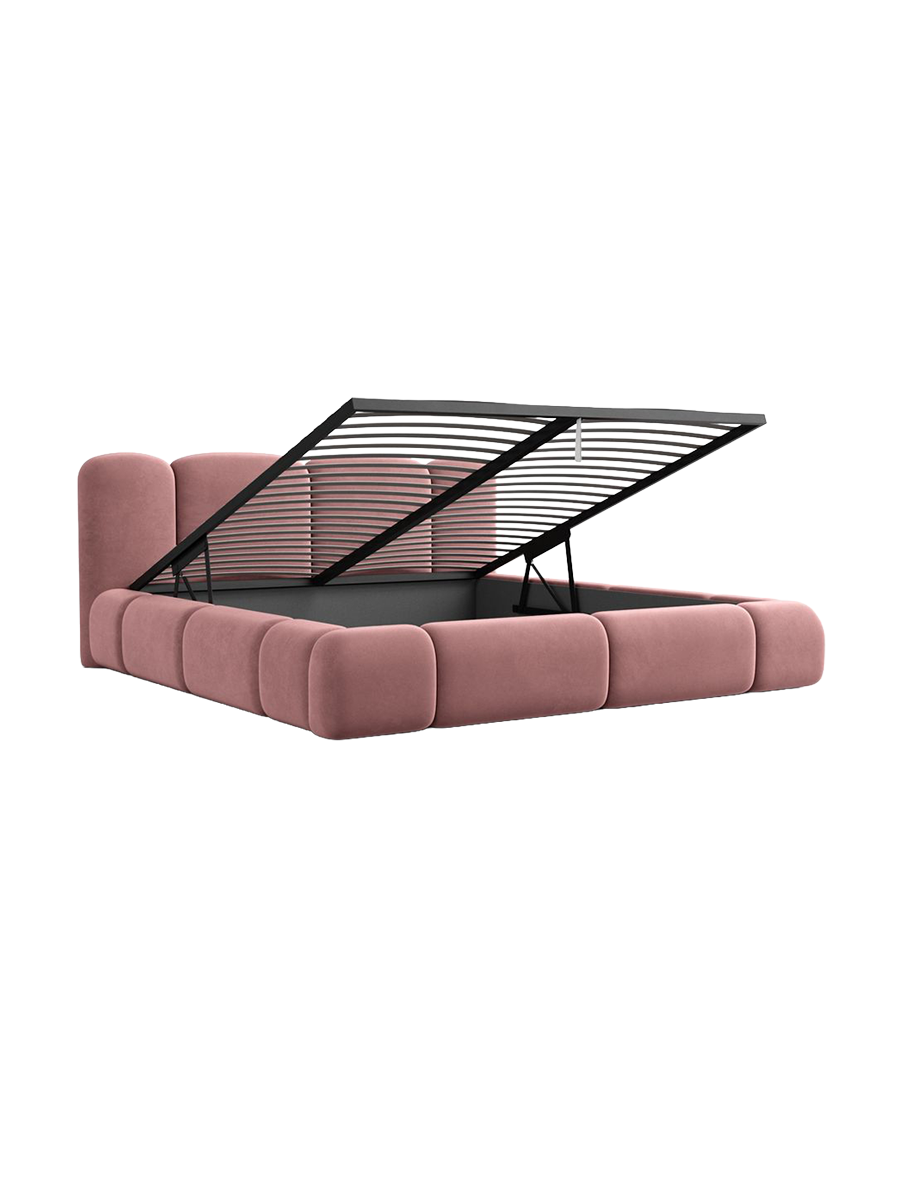 
Design Polsterbett „Elara“ mit Ablagefach, Samt Lachsrosa - 140 x 200 cm