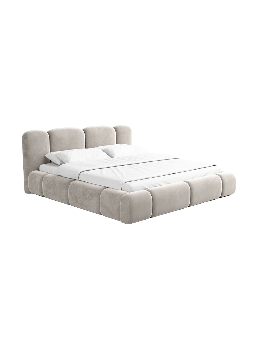 
Design Polsterbett „Elara“ mit Ablagefach, Samt Sand - 140 x 200 cm