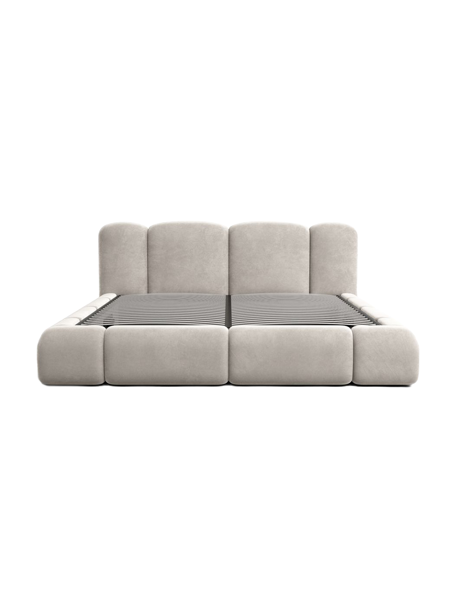 
Design Polsterbett „Elara“ mit Ablagefach, Samt Sand - 140 x 200 cm