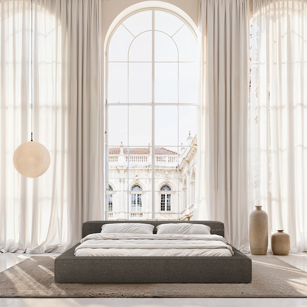 
Design Polsterbett „Alessa“ mit Ablagefach, Bouclé Graphit - 140 x 200 cm
