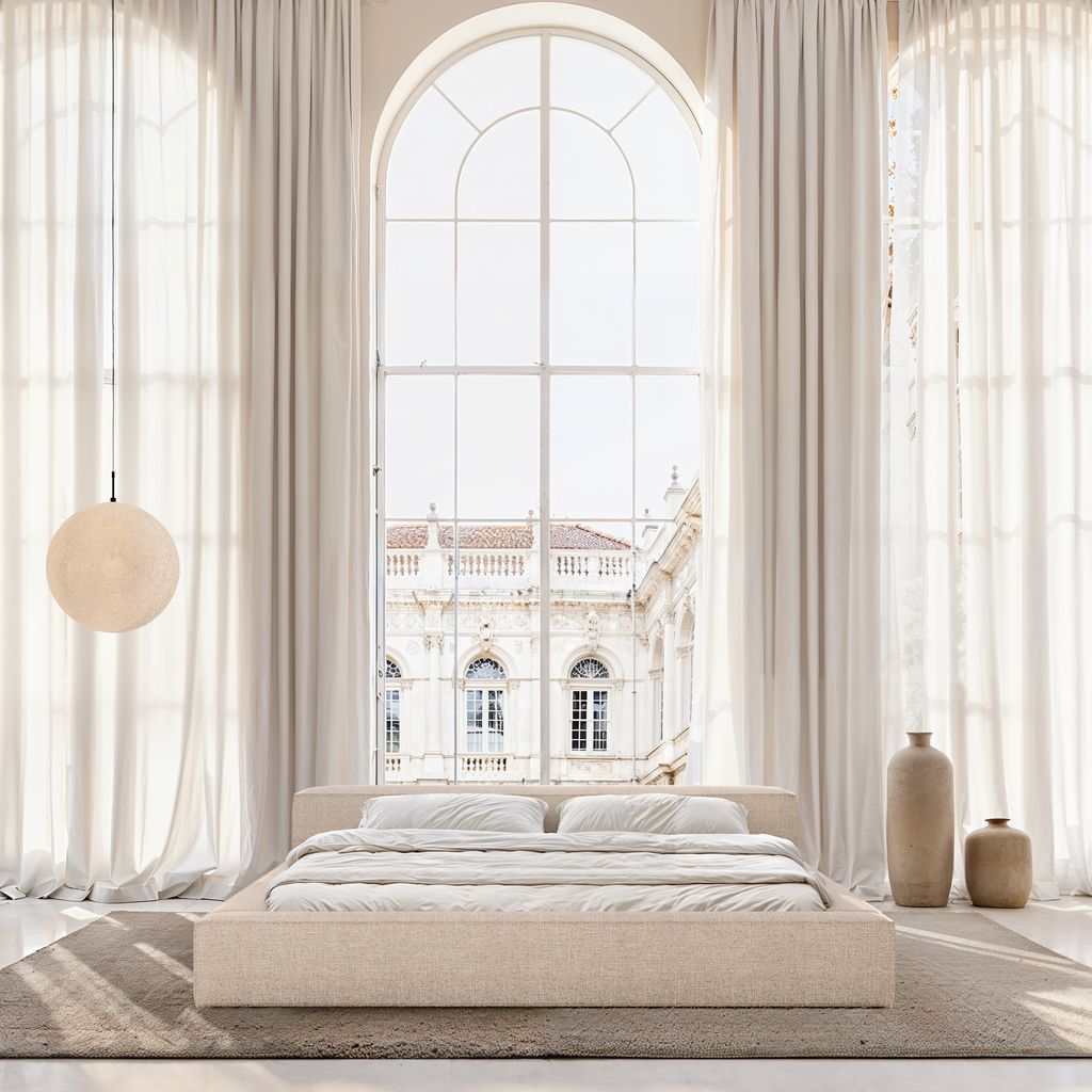 
Design Polsterbett „Alessa“ mit Ablagefach, Webstoff Beige - 140 x 200 cm