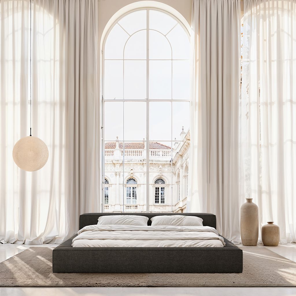 
Design Polsterbett „Alessa“ mit Ablagefach, Webstoff Schwarz - 140 x 200 cm