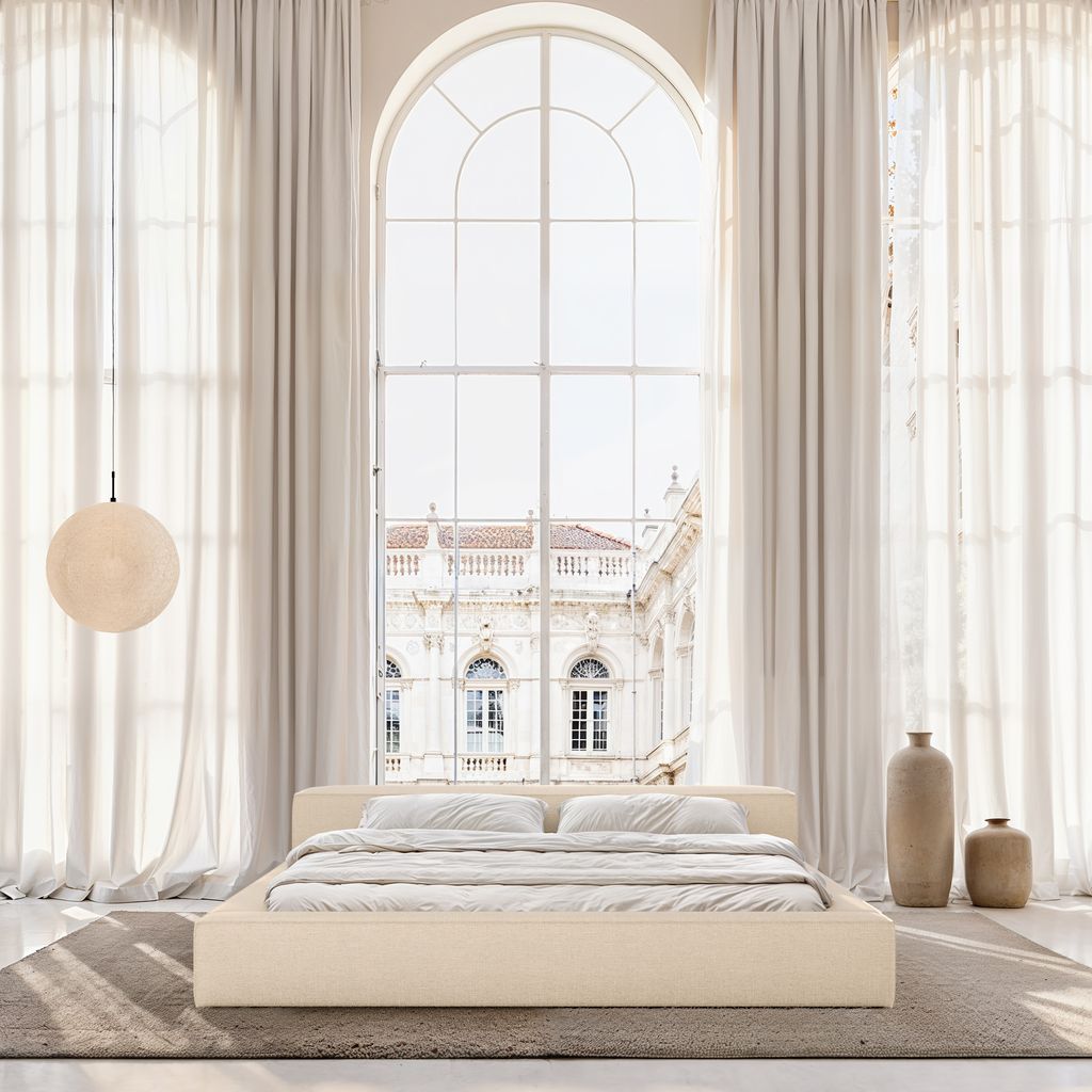 
Design Polsterbett „Alessa“ mit Ablagefach, Webstoff Cream - 140 x 200 cm