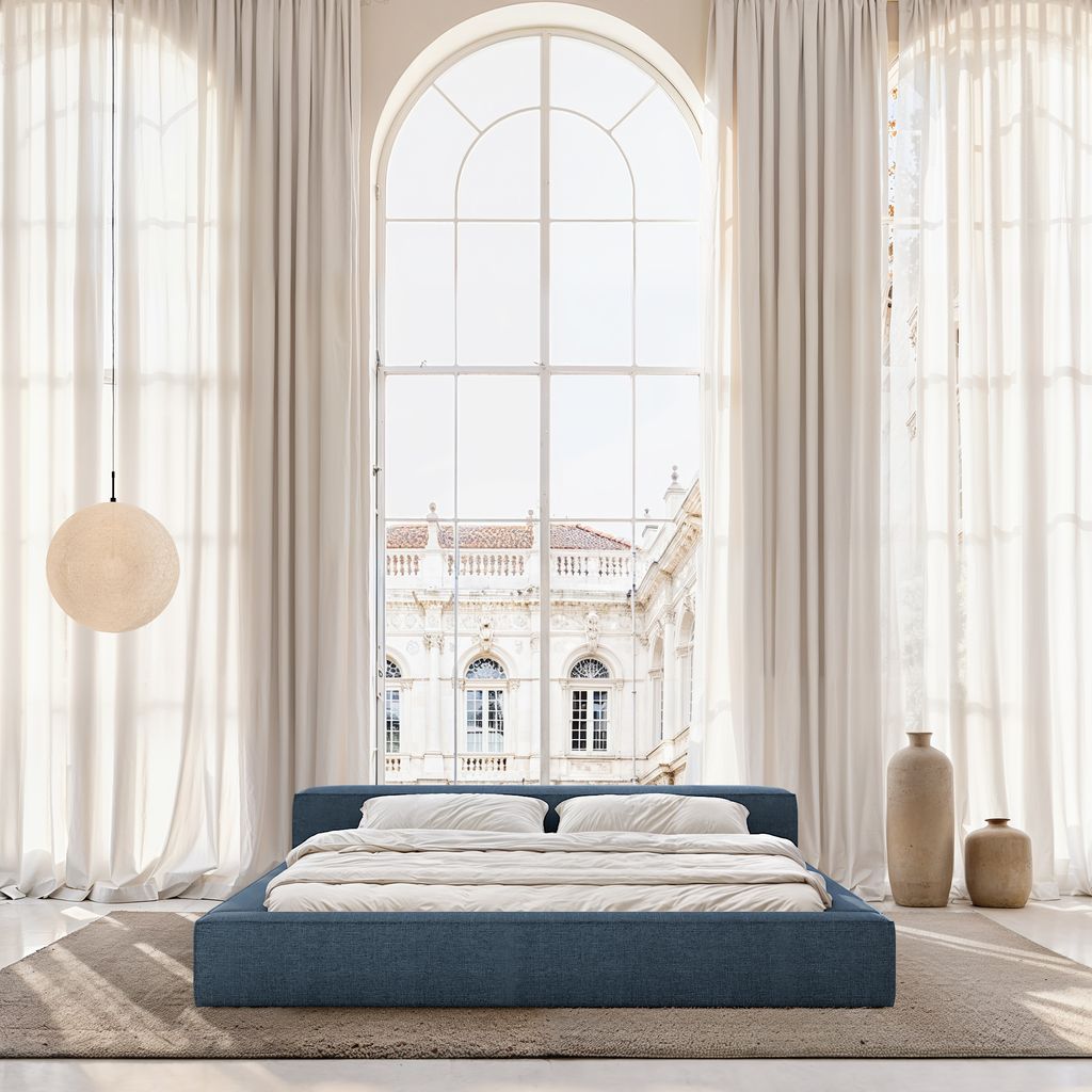 
Design Polsterbett „Alessa“ mit Ablagefach, Webstoff Dunkelblau - 140 x 200 cm