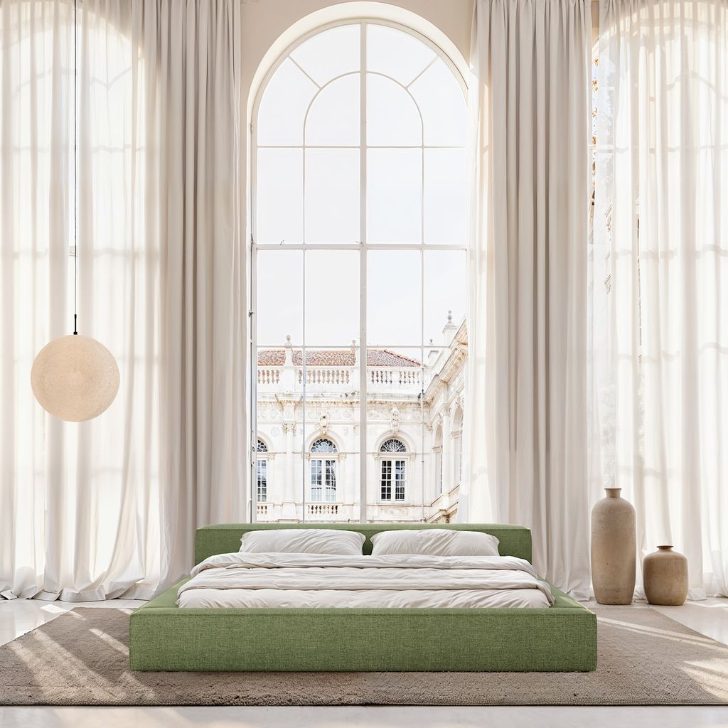 
Design Polsterbett „Alessa“ mit Ablagefach, Webstoff Grün - 140 x 200 cm