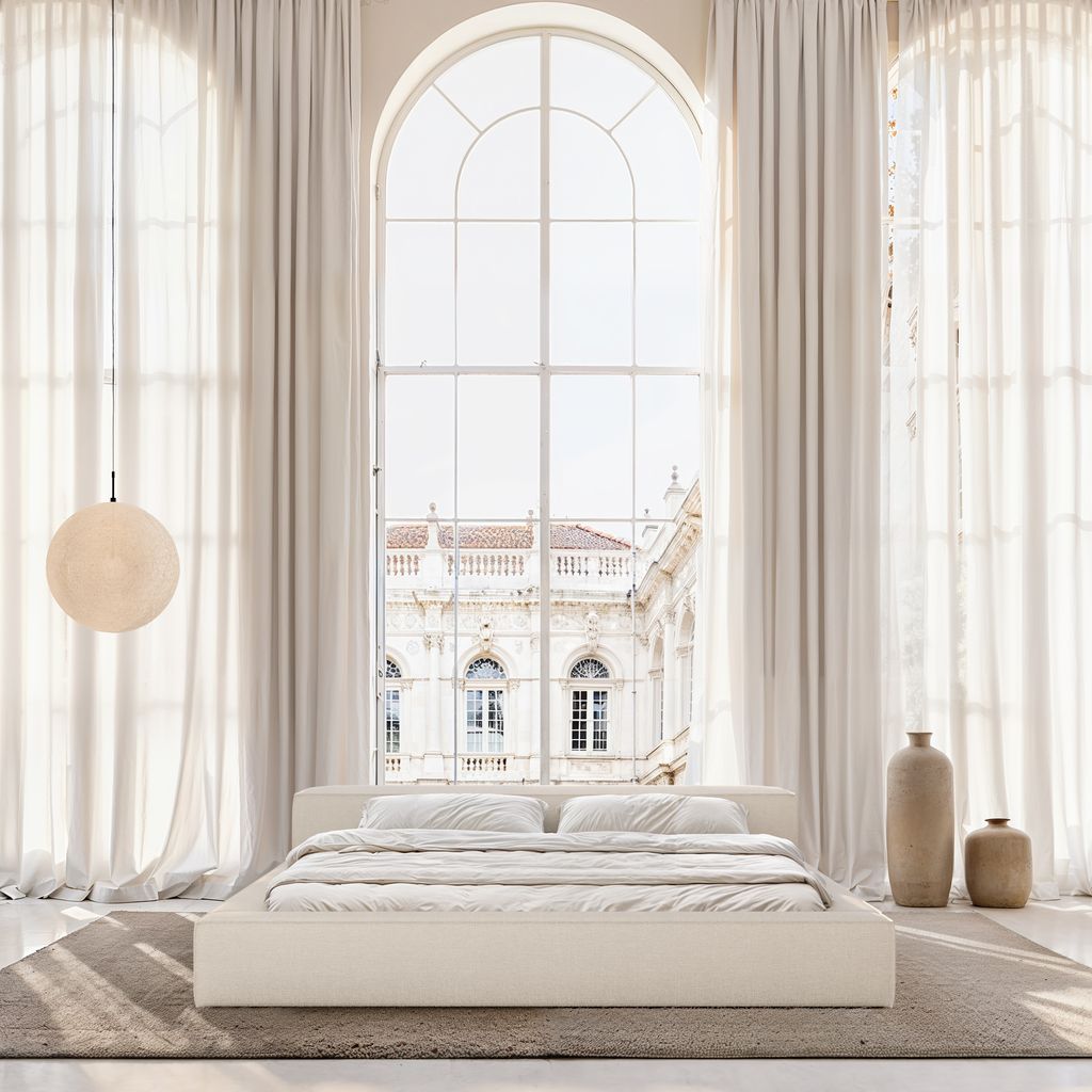 
Design Polsterbett „Alessa“ mit Ablagefach, Webstoff Weiss - 140 x 200 cm