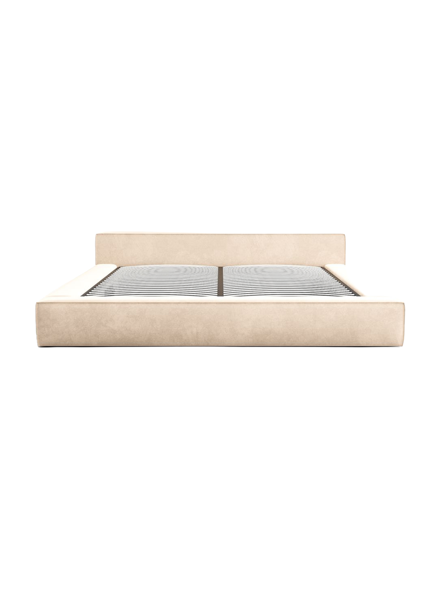 
Design Polsterbett „Alessa“ mit Ablagefach, Samt Beige - 140 x 200 cm