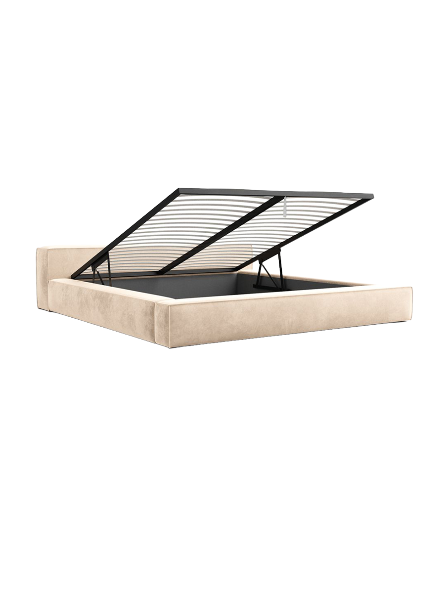 
Design Polsterbett „Alessa“ mit Ablagefach, Samt Beige - 140 x 200 cm