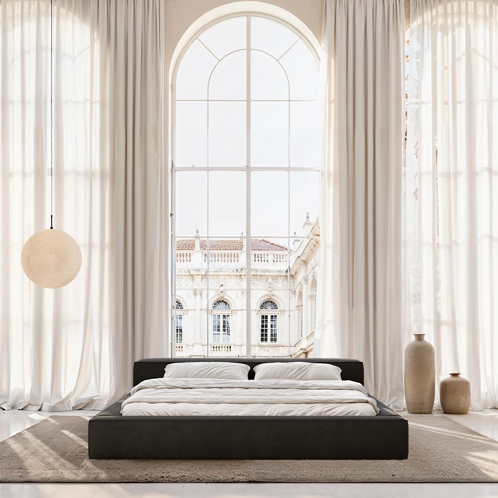 
Design Polsterbett „Alessa“ mit Ablagefach, Samt Schwarz - 140 x 200 cm