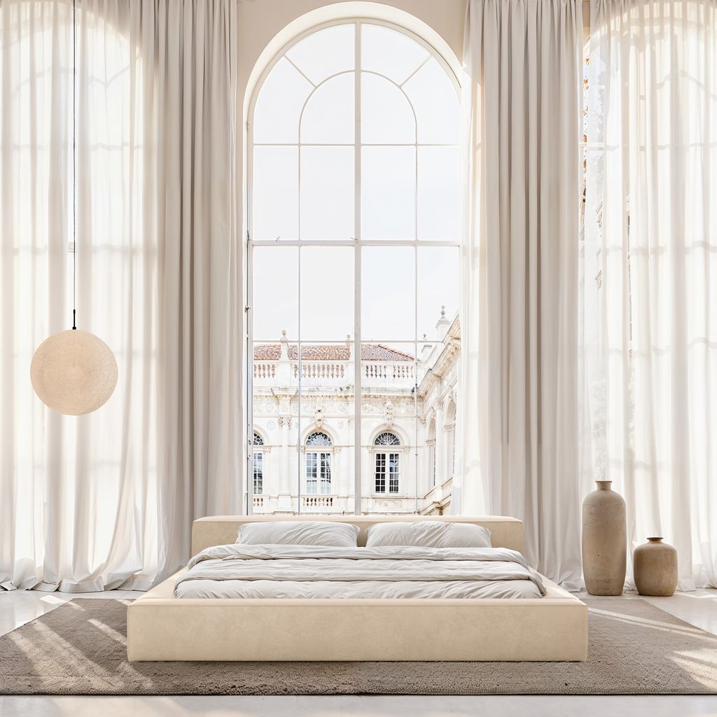 
Design Polsterbett „Alessa“ mit Ablagefach, Samt Cream - 140 x 200 cm