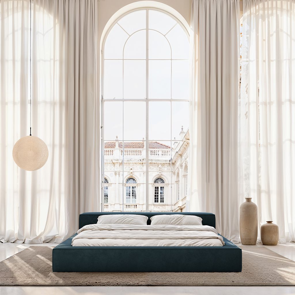 
Design Polsterbett „Alessa“ mit Ablagefach, Samt Dunkelblau - 140 x 200 cm