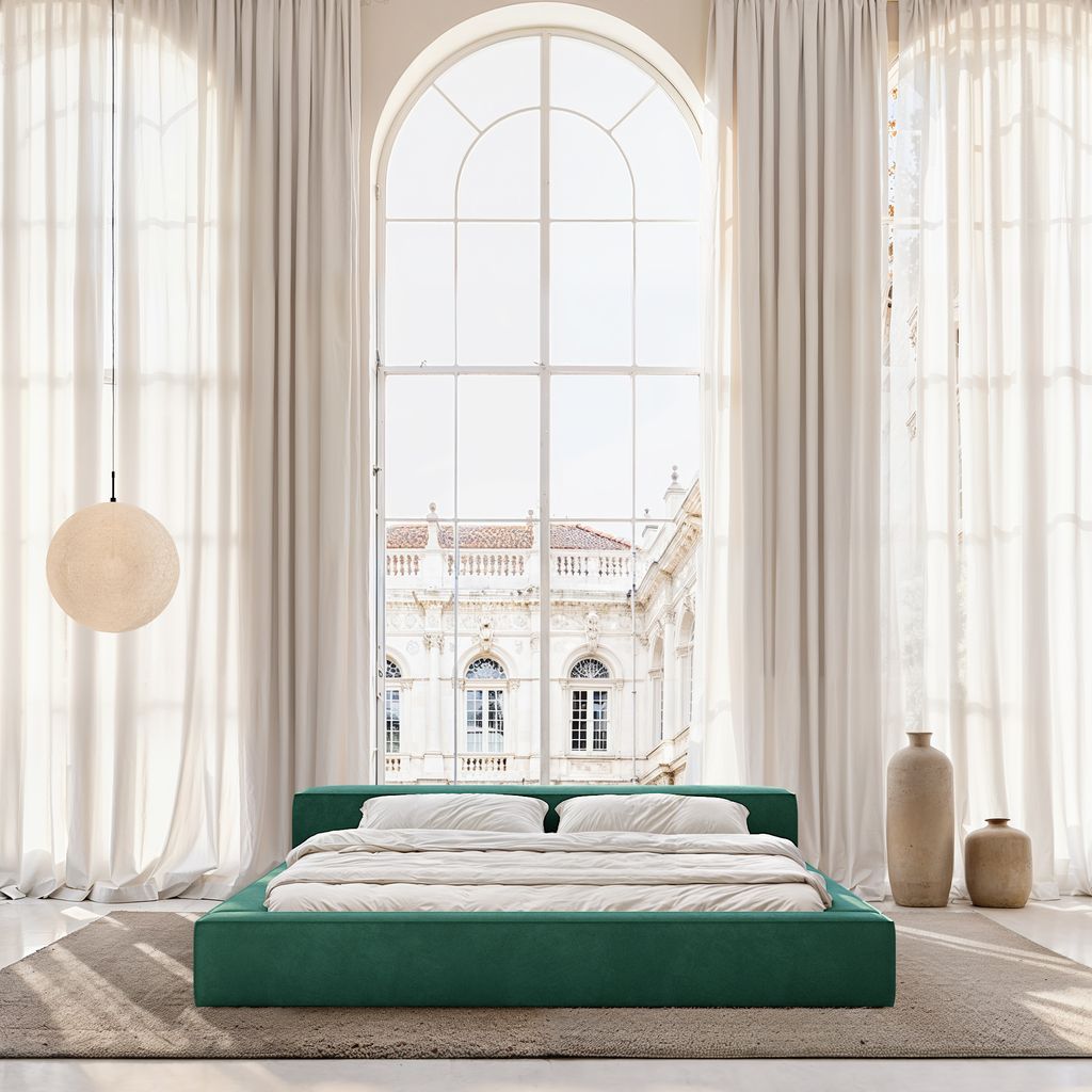 
Design Polsterbett „Alessa“ mit Ablagefach, Samt Grün - 140 x 200 cm