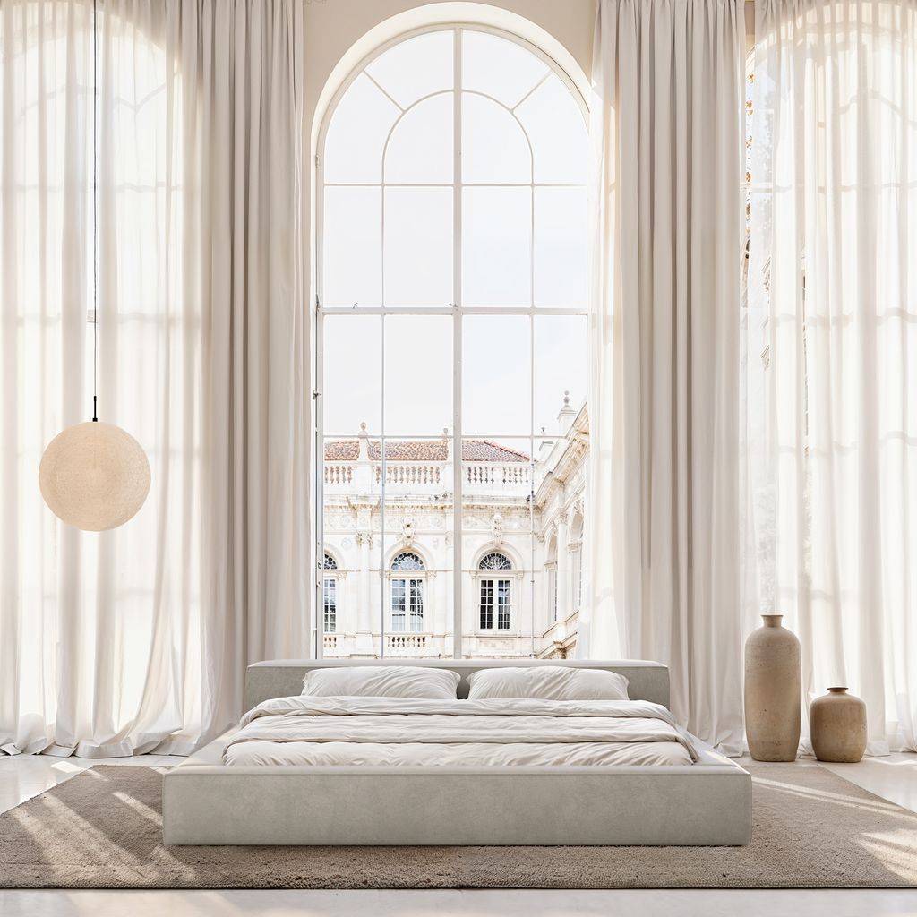 
Design Polsterbett „Alessa“ mit Ablagefach, Samt Hellgrau - 140 x 200 cm