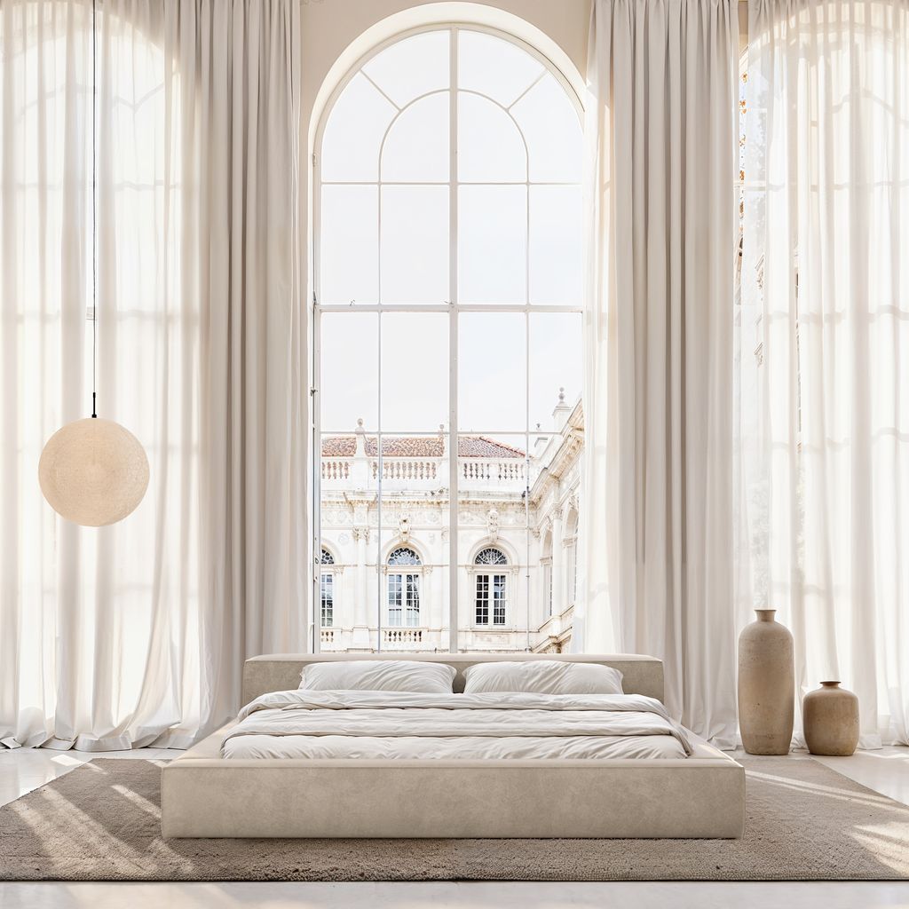 
Design Polsterbett „Alessa“ mit Ablagefach, Samt Sand - 140 x 200 cm