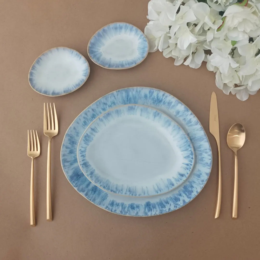 
Handmade, Oval Salad/Dessert Plate "Brisa" - Blue