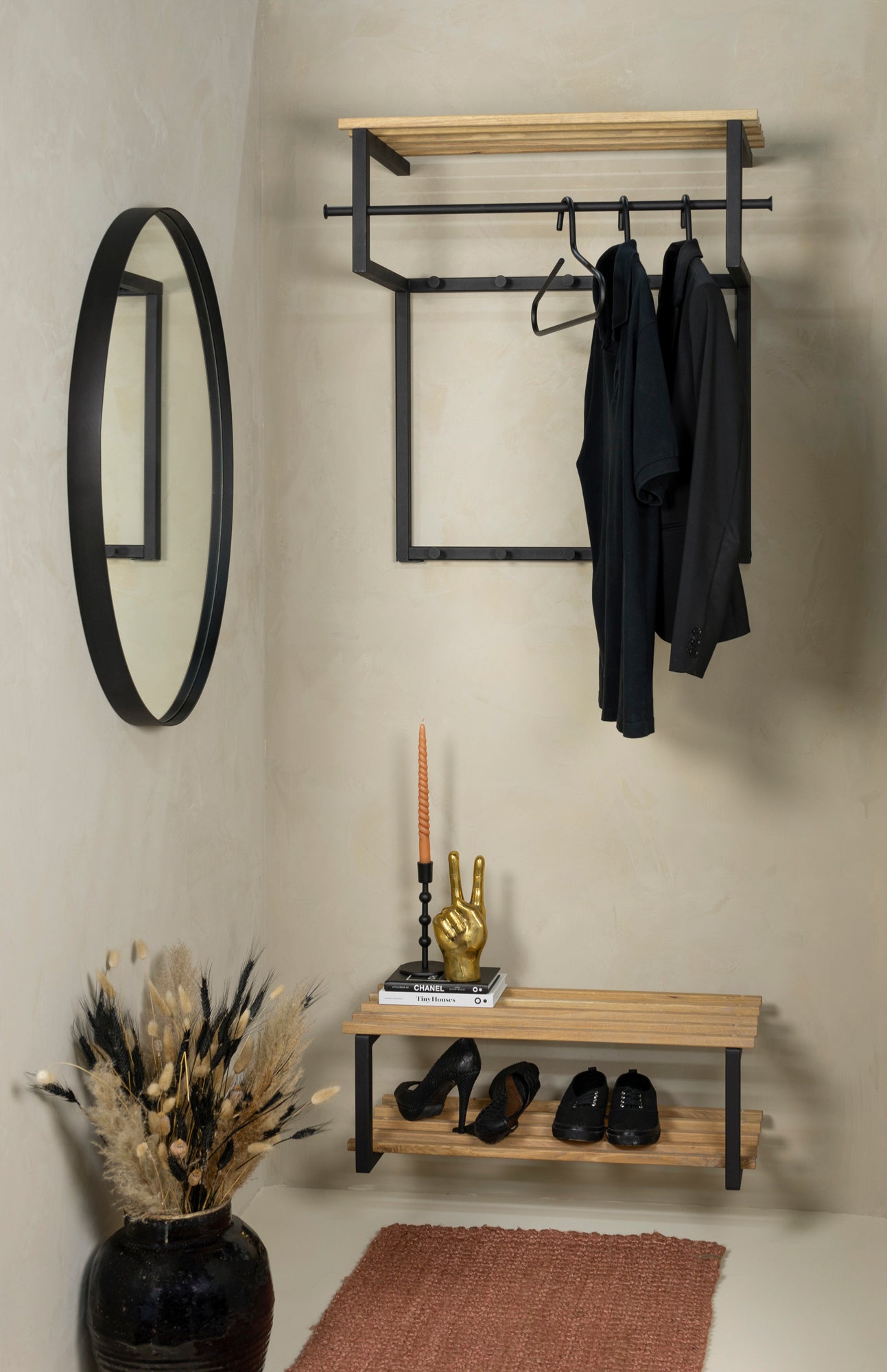 
Porte-manteau mural design « Rizzoli » - Noir/Chêne Nature
