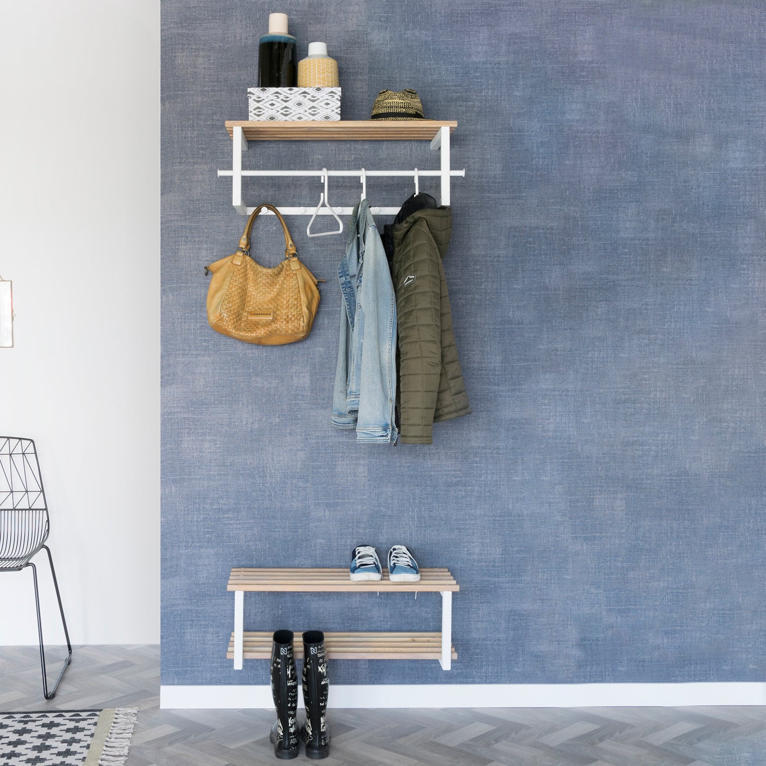 
Portemanteau mural design « Marco » - Blanc/Chêne naturel