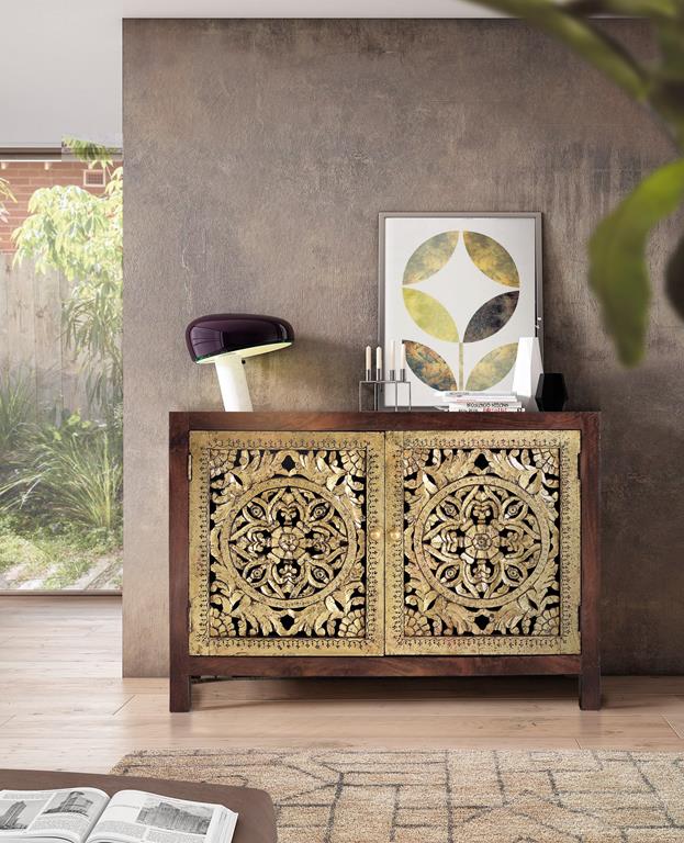 
Buffet haut 2 portes en bois massif sculpté à la main « Kiama »