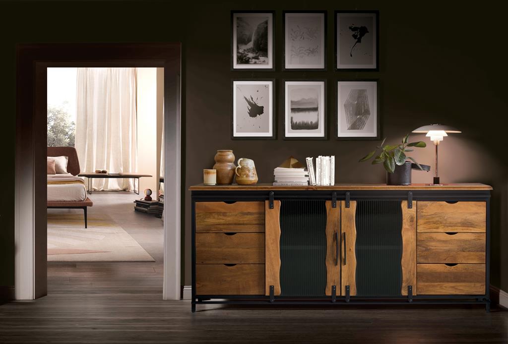 
Credenza “Zanzibar” in stile industriale con ante scorrevoli