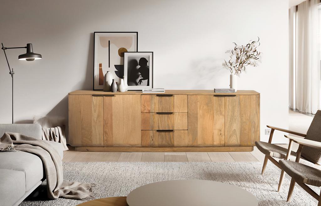 
Credenza in legno massello “Nashik” a 4 ante con cassetti