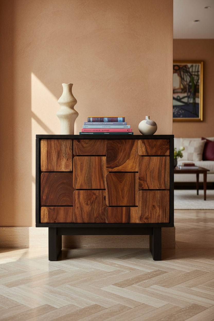 
Solid bedside table "Udaipur" with 3D effect
