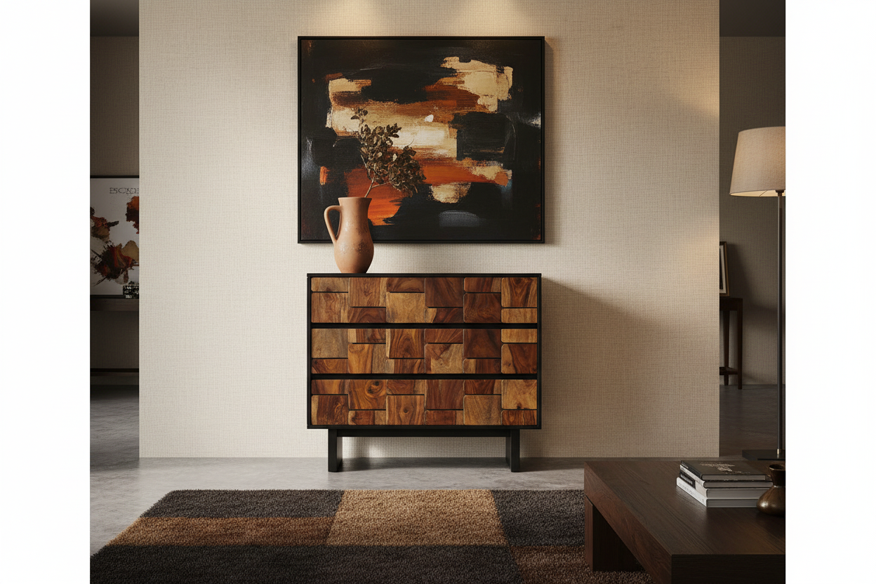 
Massive Chest of Drawers "Udaipur" with 3D Effect