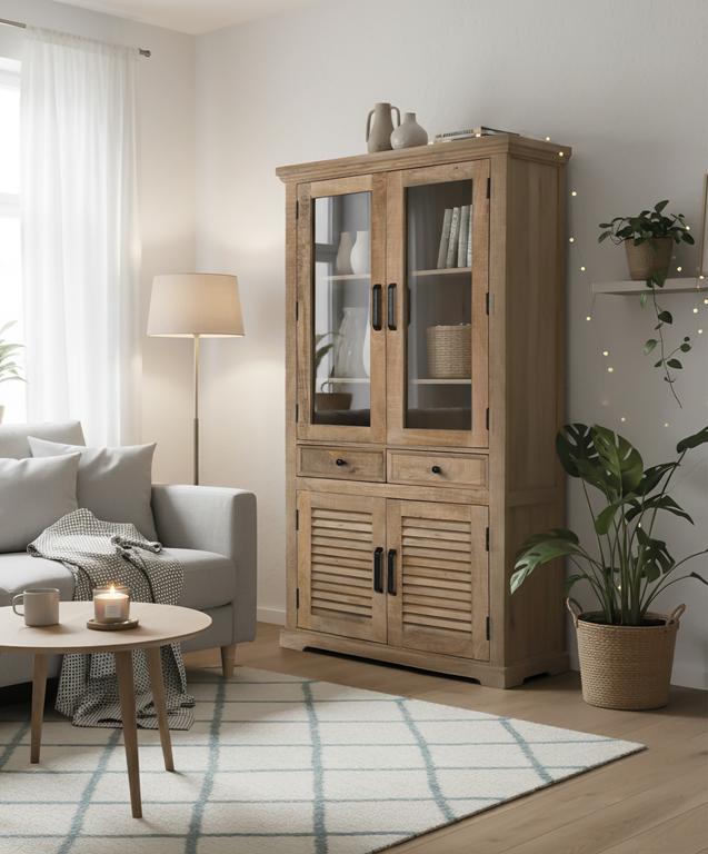 
Massiver Vitrinenschrank „Venecia“ 4-türig, 180 x 90 cm