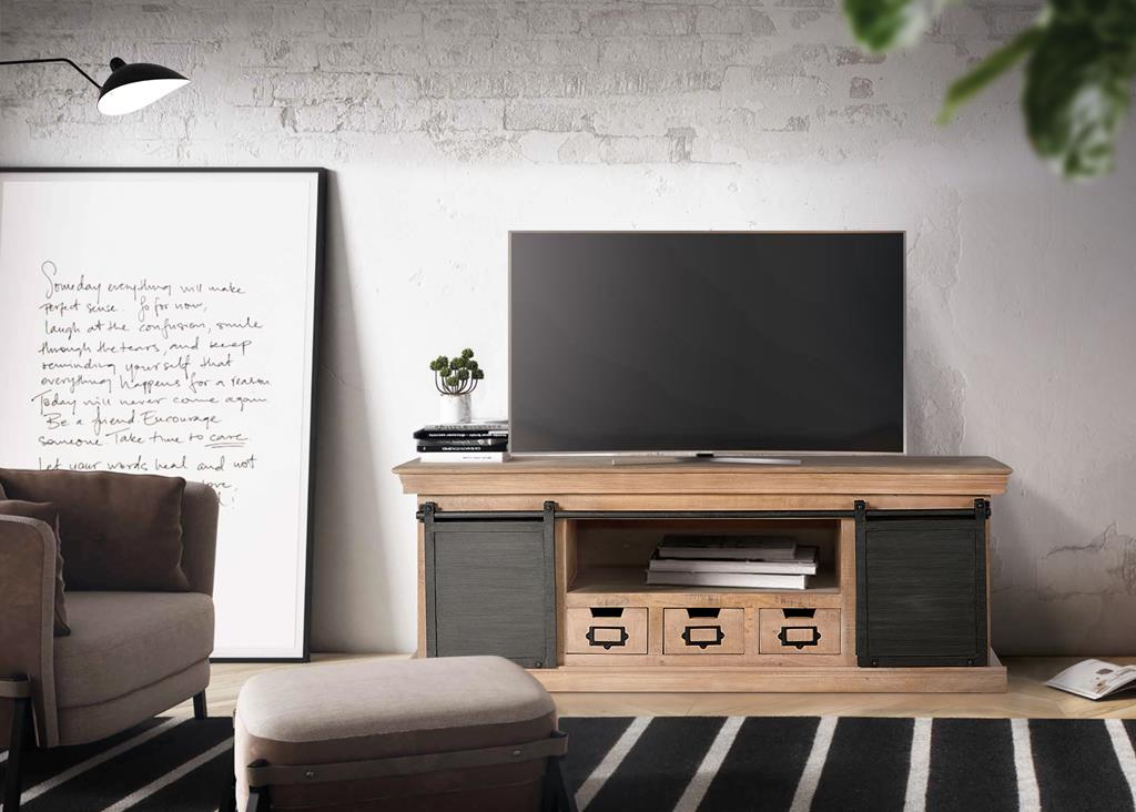 
Meuble TV « Tyson » au design industriel - 155 x 55 x 40 cm