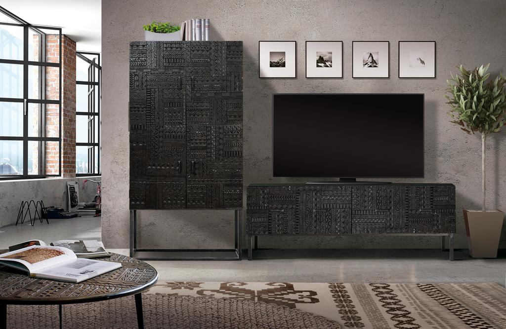
Highboard/vitrine massif « Jeroglifico » - 4 portes - 176 x 90 cm