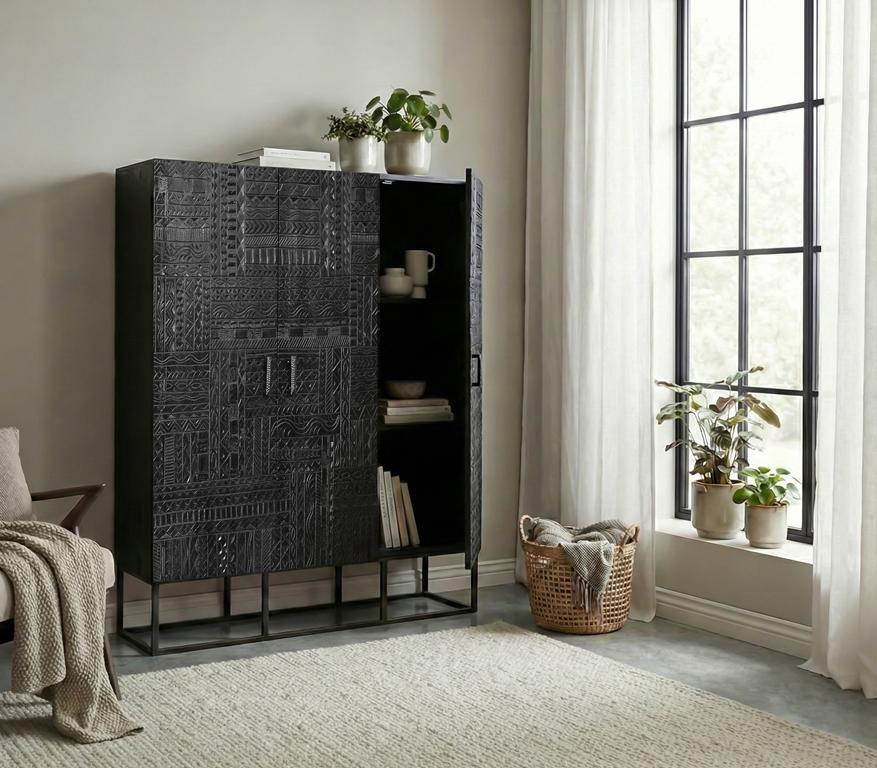 
Highboard/vitrine massif « Jeroglifico » - 3 portes - 135 x 120 cm