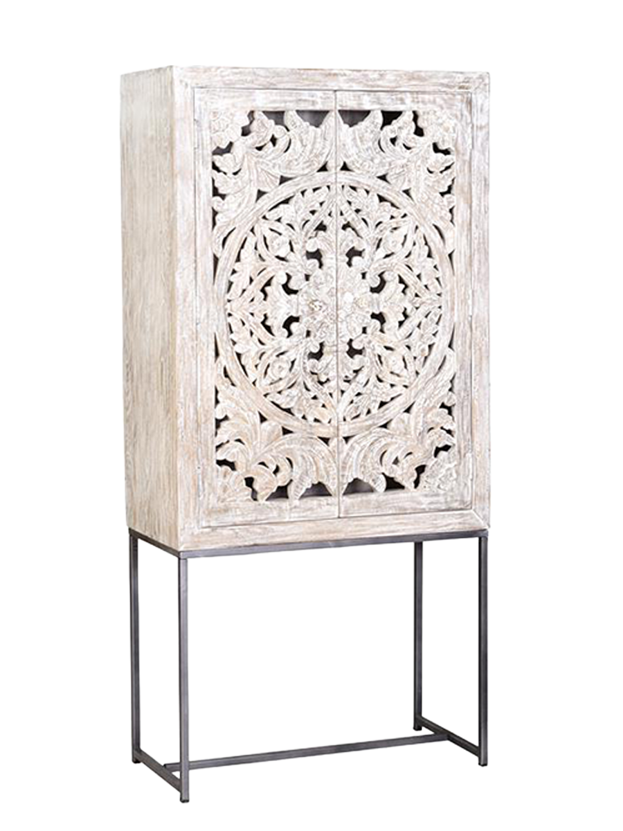 
Handgefertigter, massiver Vitrinenschrank „Mykonos“
