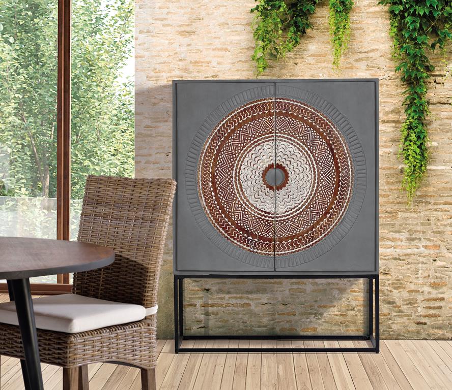
Massives Design Highboard „Wood Mandala“, 2-türig